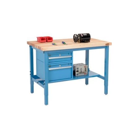 GLOBAL EQUIPMENT 48"W x 30"D Production Workbench - Maple Square with Drawers   Shelf - Blue 319277BL